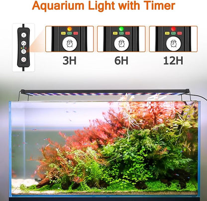 AQQA Aquarium Plant Light Full Spectrum LED Fish Tank Light with Timer 14 Colors Waterproof Fish Light Brightness Adjustable Light for 11-15 Inch Fish Tank (11W) AQQA