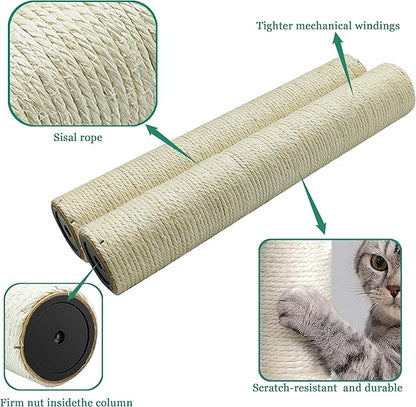 Cat Scratching Post Replacement Pole，2 PCS 15.7in Cat Tree Replacement Post，Natural Sisal Cat Tree Replacement Parts with M8 Screws，Cat Scratch Post Replacement for Refurbishment (15.7in/40cm) - PAWPICO