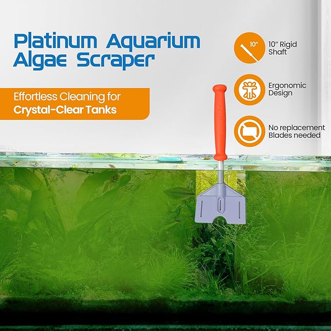 FL!PPER Flipper Platinum Aquarium Algae Scraper (10” Rigid Shaft) - Aquarium Glass Cleaner Tool with Serrated Blade - Algae Remover for Fish Tank Scraper for Glass Aquariums and Acrylic Tanks FLPPER