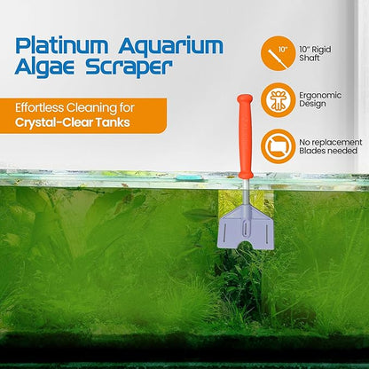 FL!PPER Flipper Platinum Aquarium Algae Scraper (10” Rigid Shaft) - Aquarium Glass Cleaner Tool with Serrated Blade - Algae Remover for Fish Tank Scraper for Glass Aquariums and Acrylic Tanks FLPPER