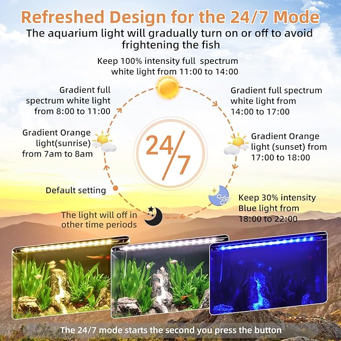 hygger LED Aquarium Light, 36W Full Spectrum Fish Tank Light with Multi-Color Timer DIY Mode 24/7 Natural Mode Adjustable Brightness, Aquarium Plant Light with Extendable Brackets for 36~41IN Tank hygger