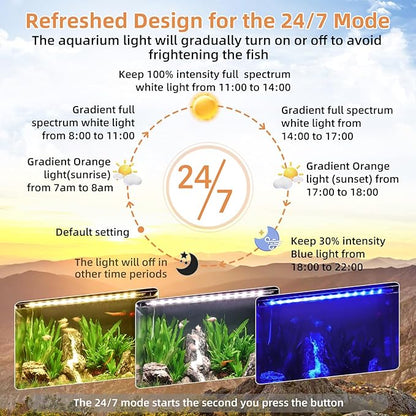 hygger LED Aquarium Light, 42W Full Spectrum Fish Tank Light with Multi-Color Timer DIY Mode 24/7 Natural Mode Adjustable Brightness, Aquarium Plant Light with Extendable Brackets for 46~52IN Tank hygger