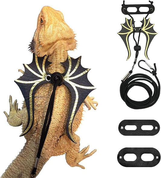 ADOGGYGO Bearded Dragon Lizard Leash Harness - 3 Size Pack Dinosaur Wing Lizard Harness Leash for Bearded Dragon Lizard Reptiles ADOGGYGO