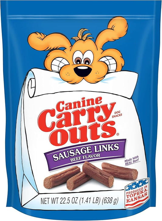 Canine Carry Outs Dog Treats, Sausage Links, 22.5 Ounce (Pack of 6), Made with Real Beef - PAWPICO