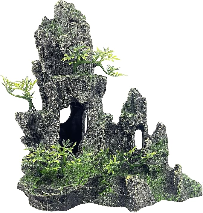 Aquarium Decorations Large and Tall Large Aquarium Decorations for Fish Tank Decorations Fish Tank Ornaments Mountain View Stone Ornament Tree Rock Cave Artificial Fish Tank Ornament GOLOMOZ