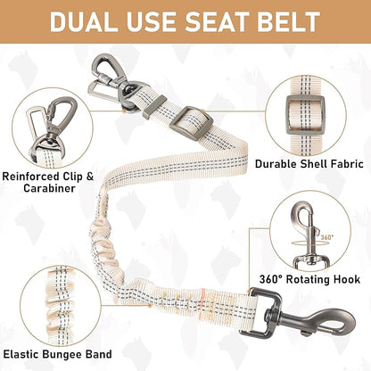 GAMUDA Dog Harness, Collar and Seat Belt Set, Vehicle Safety Harness, Retractable Adjustable Pet Seatbelts with Travel Strap and Carabiner for Most Cars (Beige, L) GAMUDACollarsCollection