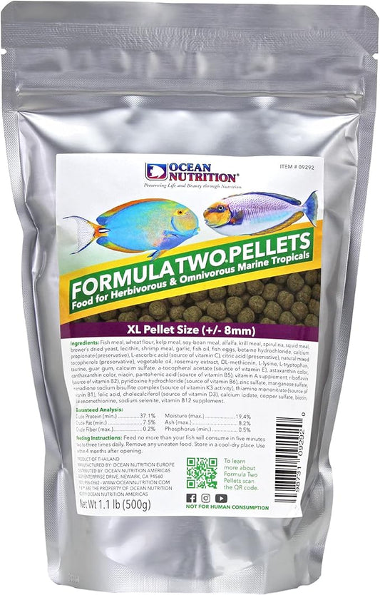 Ocean Nutrition Formula Two Pellets - Fish Food for Herbivorous & Omnivorous Marine Tropical Fish, High Protein(40%) - 1.1 lbs (500 g) XL Pellets OceanNutrition