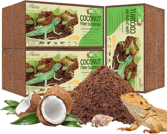 Riare 6 Pack Natural Coconut Fiber Substrate for Reptile- Premium Compressed Coconut Husk Terrarium Bedding for Reptile, Tortoise, Frogs, Snakes Hermit Crabs, Burrowing Animals Riare