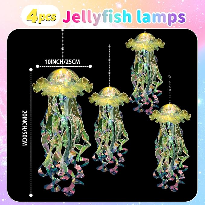 Jellyfish Decorations, 4 Pcs (Yellow) Jellyfish Lanterns - Hanging Jelly Fish Lanterns, for Little Mermaid Ocean Theme Under The Sea Party Decorations & Birthday Decoration, Gifts for Women Girls Baby MEIWUTIE