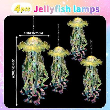 Jellyfish Decorations, 4 Pcs (Yellow) Jellyfish Lanterns - Hanging Jelly Fish Lanterns, for Little Mermaid Ocean Theme Under The Sea Party Decorations & Birthday Decoration, Gifts for Women Girls Baby MEIWUTIE