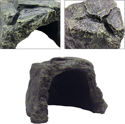PINVNBY Large Reptile Hideout Cave,Resin Rock Hides Habitat Decor Lizard Box Shelter Tortoise Basking Terrace Pet Terrarium Nest Decoration for Gecko,Spiders,Frogs,Fish,Turtles and Hermit Crabs PINVNBY