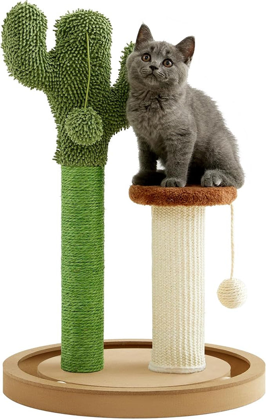 Made4Pets Cat Scratching Post, 21.7" Cactus Kitten Scratcher for Indoor Cats, Mushroom Cute Cat Tree with Sisal Scratch Post, Interactive Game Track Balls with Sturdy Wood Base for Small Kitty - PAWPICO