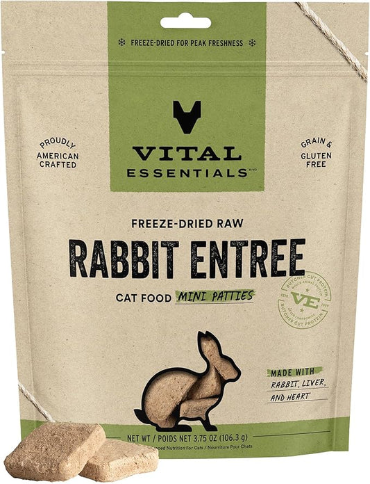 Vital Essentials Freeze Dried Raw Cat Food, Rabbit Mini Patties Entree, 3.75 oz VitalEssentials