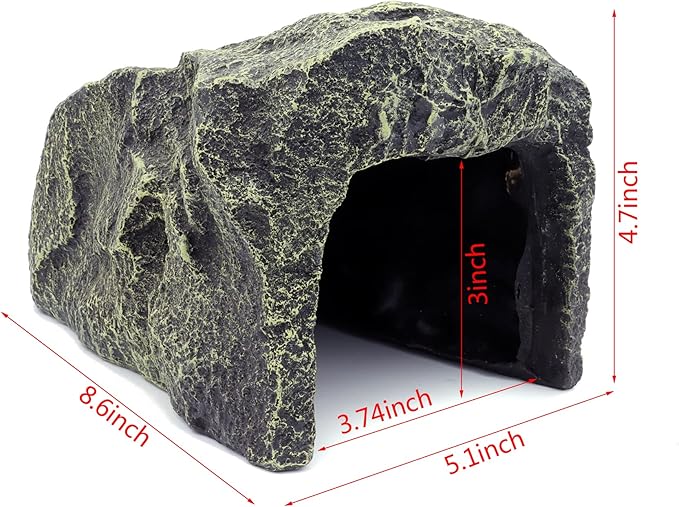 JIHAQUA Reptile Hide Medium Rock Snake Hide Cave Hideout Terrarium Habitat Decor Ornament Bearded Dragon Tank Accessories JIHAQUA