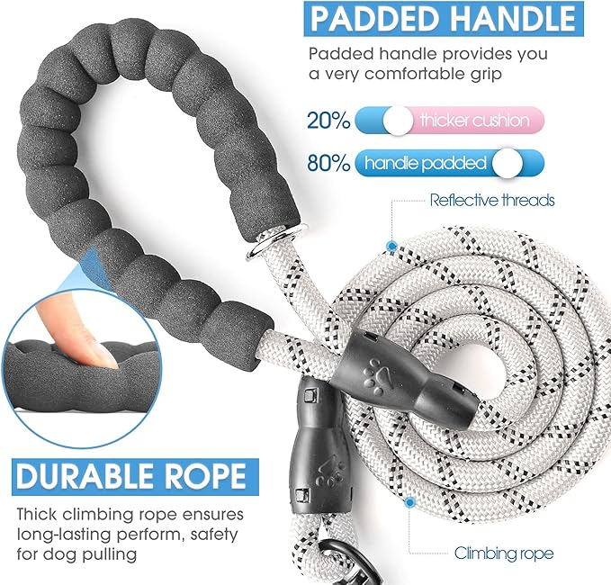 BAAPET 2/4/5/6 FT Dog Leash with Comfortable Padded Handle and Highly Reflective Threads for Small Medium and Large Dogs (4FT-1/2'', Silver) BAAPET