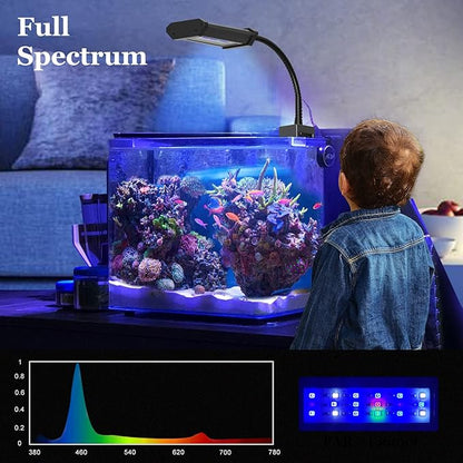 Lominie Small LED Aquarium Light Full Spectrum, 2-Channel Dimmable Fish Tank Light with Adjustable Gooseneck for Saltwater, Coral Nano Tank (Saltwater) Lominie