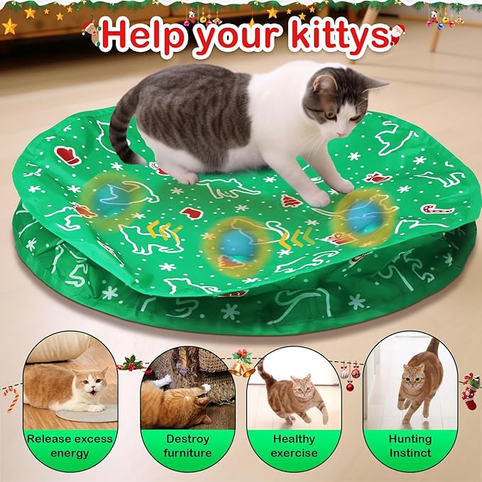 Interactive Cat Toys Ball Fast Rolling in Christmas Pocket, Motion Activate Chirping Cat Toy Hide and Seek Mouse Catching Game (Christmas Party) - PAWPICO