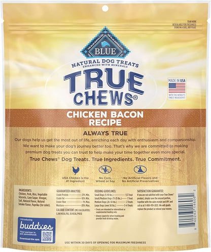 Blue Buffalo True Chews Dog Treats, Made in the USA with Natural Ingredients, Chicken Bacon Recipe, 22-oz Bag - PAWPICO