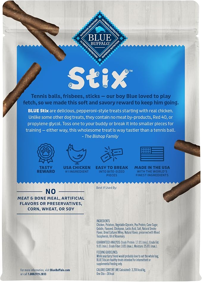 Blue Buffalo Stix Pepperoni-Style Dog Treats Made with Natural Ingredients, Chicken Recipe, 13-oz Bag - PAWPICO