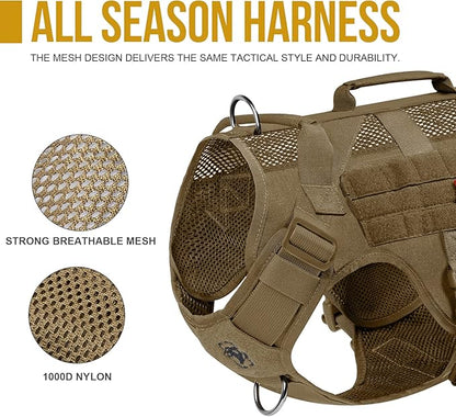 OneTigris Tactical Dog Harness for Small Dog, No Pull Small Dog Vest Harness Breathable Military Dog Molle Vests with Handles, Harness for Walking Hiking Training (Brown, XS) - PAWPICO