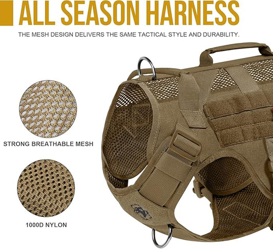 OneTigris No Pull Tactical Dog Harness for Medium Dog, Aire Mesh Dog Vest Harness, Breathable Military Dog Molle Vests with Handles, Service Dog Vest for Walking Hiking Training (L, Brown) - PAWPICO
