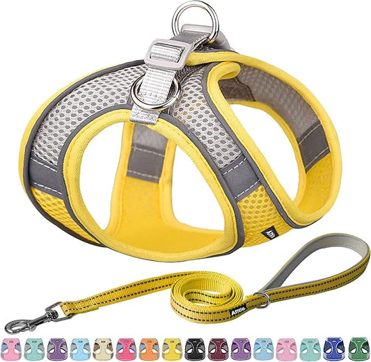 AIITLE Small Harness for Puppy with A Leash - Spring Dog Vest Harness with Super Breathable Mesh, Reflective No-Pull Pet Harness for Outdoor Walking, Camping for Small Dogs, Cats Yellow XXS AIITLE-FORPETSBETTERLIFE