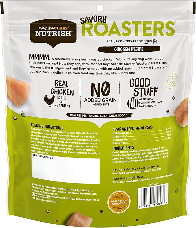 Rachael Ray Nutrish Savory Roasters Real Meat Dog Treats, Roasted Chicken Recipe, 30 Ounce (Pack of 1) - PAWPICO
