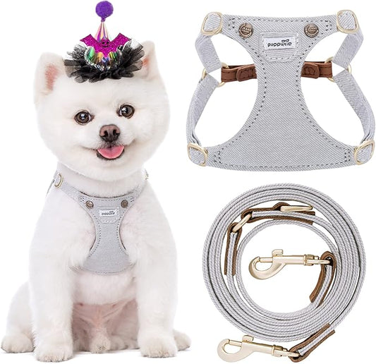 Puppytie No Pull xs Dog Harness with Multifunction Dog Leash,Soft Adjustable No Choke Escape Proof Pet Harness Vest,denimn Gray,xs Puppytie