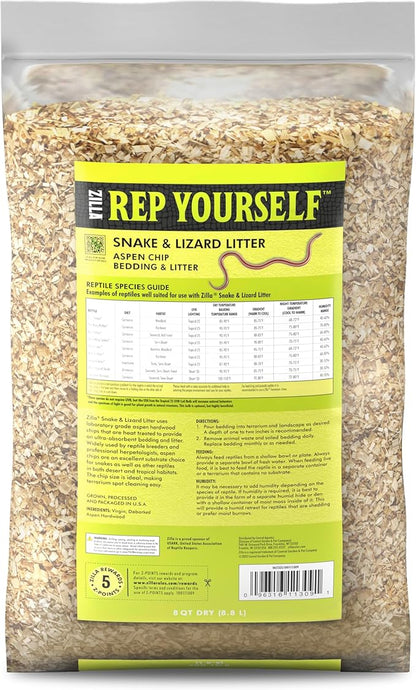 Zilla Snake and Lizard Litter Substrate, Made with Aspen Chips, Ultra Absorbent Bedding, Easy to Clean, 8 Quarts Zilla