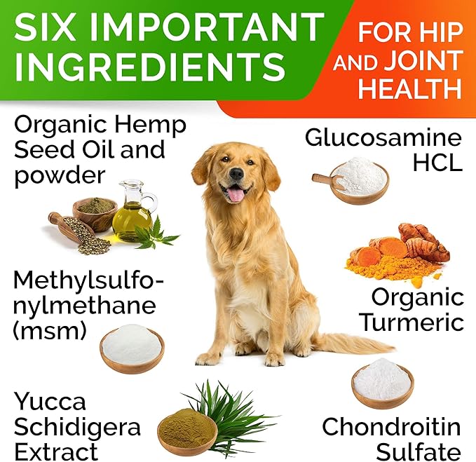 Hemp Chews for Dogs - Glucosamine Chondroitin for Dogs Joint Pain Relief with Hemp Oil, Hip & Joint Supplement Dogs, MSM Turmeric for Dogs Mobility, Dog Joint Supplement, Hemp Dog Treats Joints Health STRELLALAB