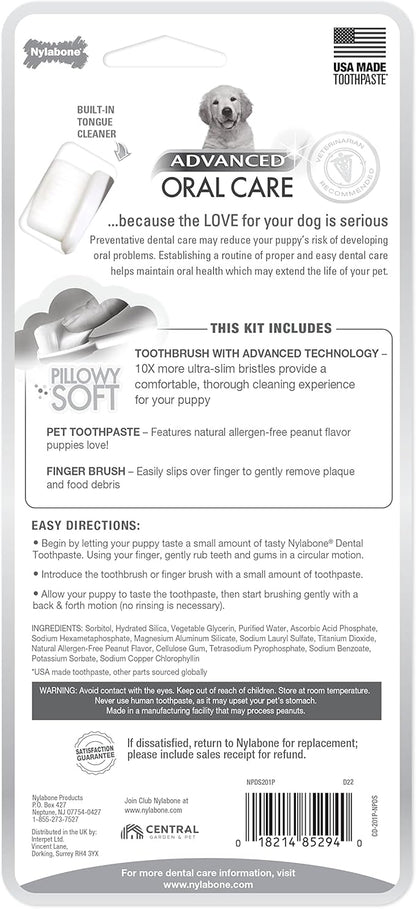 Nylabone Advanced Oral Care Puppy Dental Kit with Pillowy Soft-Bristle Toothbrush Peanut Butter (3 Count) Nylabone