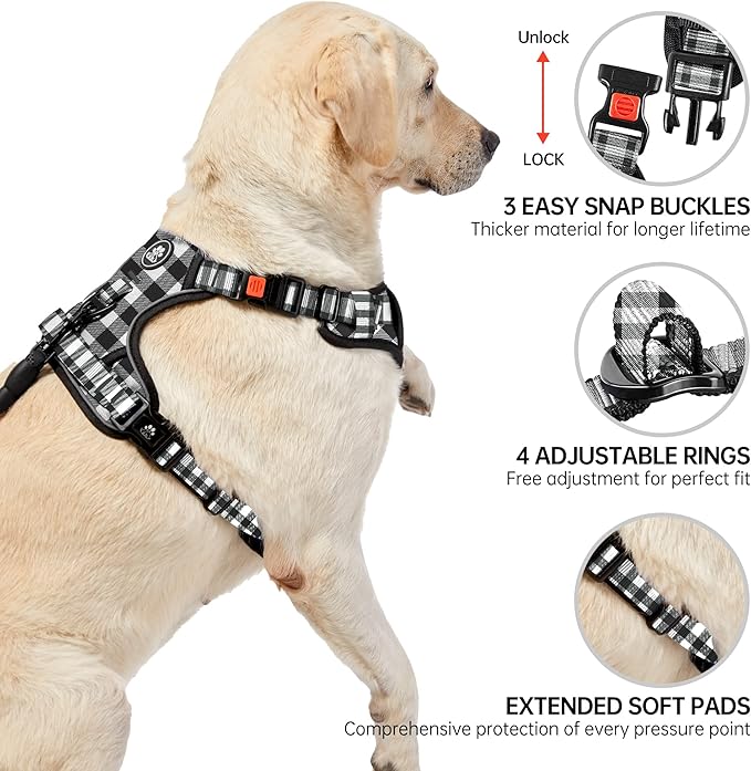 NESTROAD No Pull Dog Harness with Leash, Reflective No Choke Pet Vest Harness,Adjustable Soft Padded Dog Harness with Easy Control Handle for Medium Dogs(Checkered Black,Medium) NESTROAD