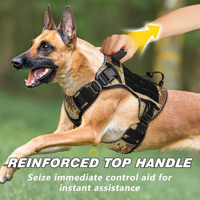 WINGOIN Tactical Dog Harness for Extra Large Dogs, Heavy Duty No Pull Dog Harness with Handle, Adjustable Reflective Military K9 German Shepherd Big Size Dog Vest for Training, Walking, Camo (XL) - PAWPICO