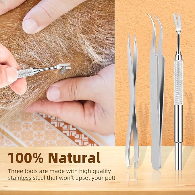 Rypet Tick Remover Tool Set - Stainless Steel Tick Remover Kit for Cats Dogs and Humans(Pack of 3) - PAWPICO