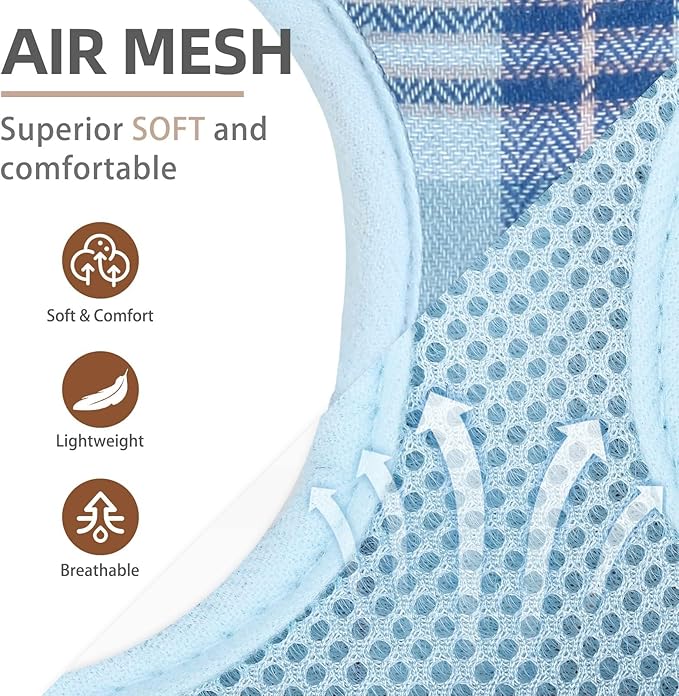 PUPTECK Adjustable Dog Harness Collar and Leash Set Step in No Pull Pet Harness for Small Medium Dogs Puppy and Cats Outdoor Walking Running, Soft Mesh Padded Reflective Vest Harnesses, Blue XL PUPTECK