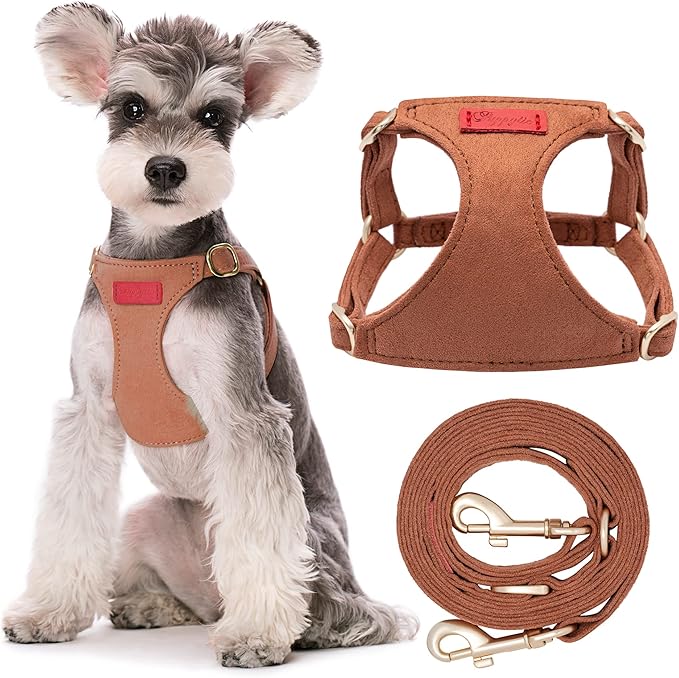 Puppytie No Pull Small Dog Harness with Multifunction Dog Leash,Lightweight Soft Adjustable No Choke Escape Proof Pet Harness Vest Pet Harness Vest,Brown Caramel,S Puppytie