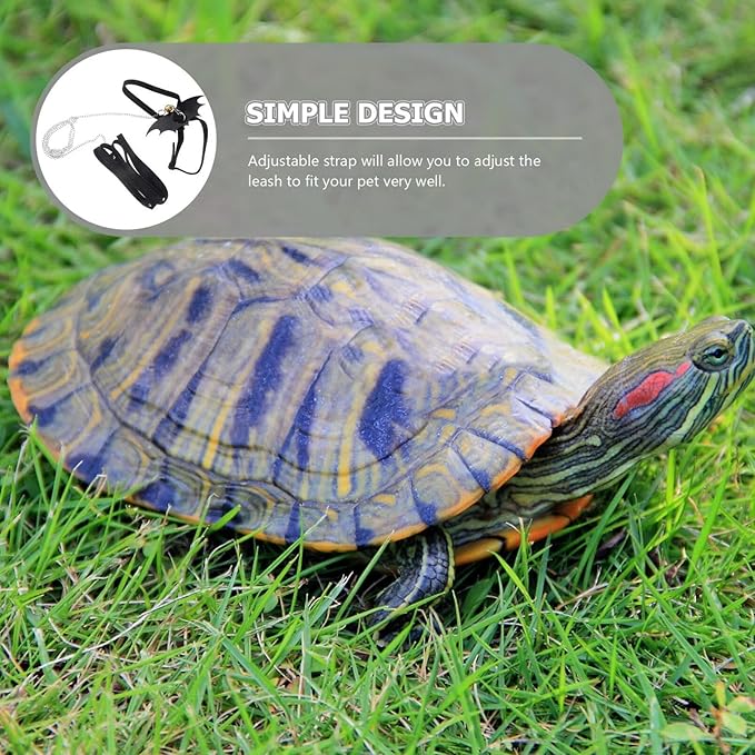 POPETPOP Turtle Harness and Leash with Wings : Adjustable Tortoise Harness Strap Collar Leash Control Rope for Turtle(Black, Size S) POPETPOP