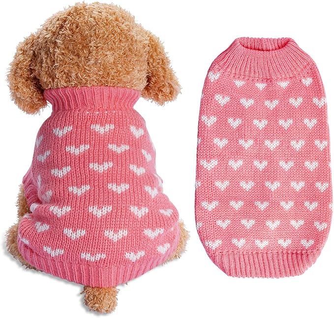 Dxhycc Dog Knitted Sweater Dog Heart Sweater Puppy Sweater Warm Soft Pet Holiday Clothes for Large Cats and Dogs (Pink, L) - PAWPICO