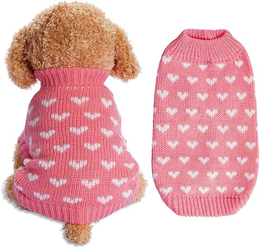 Dxhycc Dog Knitted Sweater Dog Heart Sweater Puppy Sweater Warm Soft Pet Holiday Clothes for Large Cats and Dogs (Pink, L) - PAWPICO