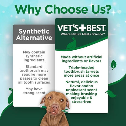 Vet's Best Dog Toothbrush & Enzymatic Toothpaste Kit - Teeth Cleaning - Made with Natural Ingredients - Reduces Plaque, Whitens Teeth, Freshens Breath - Bonus Care Guide & Finger Brush Included VetsBest