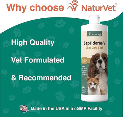 NaturVet Septiderm-V Skin Care Bath Wash for Dogs & Cats – Pet Health, Dog Skin, Itching, Hot Spots – Pet Shampoo, Grooming Aid – 16 Oz. NaturVet
