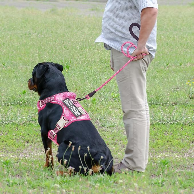 Heavy Duty Tactical Dog Harness for Large Dogs, No Pull Adjustable Pet Harness Reflective Service Training Easy Control Pet Vest Military K9 Working Dog Harnesses- Large, Pink Camo Beebielove