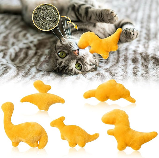 MALLMALL6 Catnip Toys for Cat - 5Pcs Dino Nuggets Cat Toys, Dinosaur Chicken Nugget Catmint Interactive Gift for Indoor Cats, Plush Golden Cat Supplies, Chew Cat Toy Set, Cute Pet Gifts for Cat Lover - PAWPICO