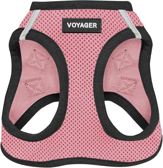 Voyager Step-in Air Dog Harness - All Weather Mesh, Reflective, No Pull Harness for Small, Medium Dogs, Cats - Secure with Hook & Loop Fastener, Buckle, Double D-Rings - Pink/Black Trim, S BestPetSuppliesLLC