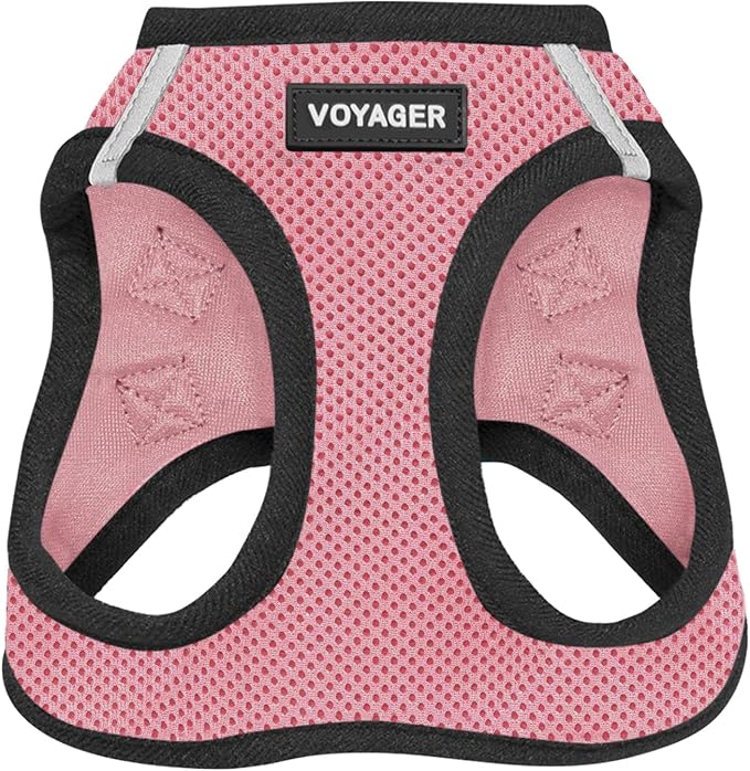 Voyager Step-in Air Dog Harness - All Weather Mesh, Reflective, No Pull Harness for Small, Medium Dogs, Cats - Secure with Hook & Loop Fastener, Buckle, Double D-Rings - Pink/Black Trim, L BestPetSuppliesLLC