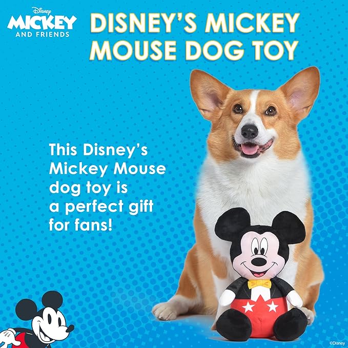 Mickey Mouse Plush Squeaky Dog Toy 9in | Disney Dog Toys | Plush Squeaker Toy for Dogs Inspired by Mickey Mouse, Disney Mickey and Friends - PAWPICO
