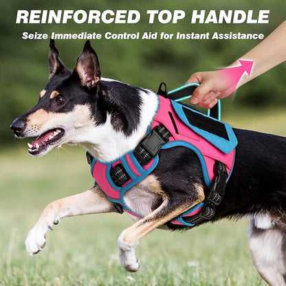 WINGOIN Tactical Dog Harness for Small Dogs, No Pull Harness with Handle Pockets Poop Bag, Reflective Dog Vest, Military Service Heavy Duty Big Dog Harness for Walking Hiking Training, Pink Blue, S - PAWPICO