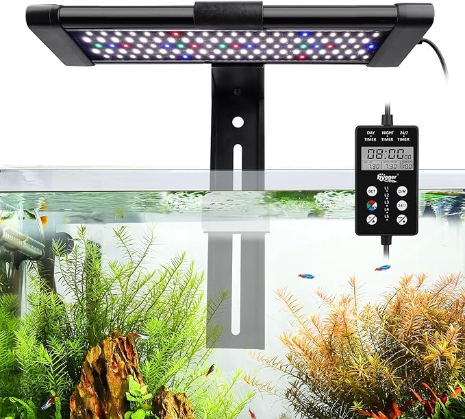 hygger Fully Customize LED Aquarium Light Daylight-Moonlight & 24/7 Mode, WRGB Full Spectrum Clip On Fish Tank Planted Light with in-line Remote, Auto On Off 8 Colors Adjustable Brightness hygger