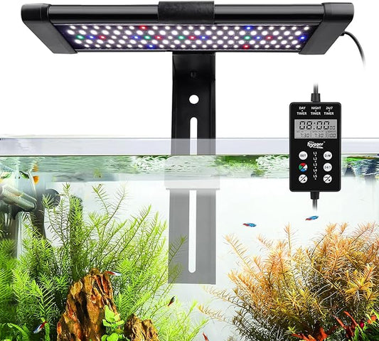 hygger Fully Customize LED Aquarium Light Daylight-Moonlight & 24/7 Mode, WRGB Full Spectrum Clip On Fish Tank Planted Light with in-line Remote, Auto On Off 8 Colors Adjustable Brightness hygger