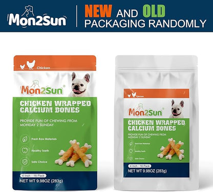 MON2SUN Dog Treats, Chicken Wrapped Calcium Dog Bones Without Rawhide, 4 Inch Training Treats for Teeth Cleaning and Fresh Breath, Dog Chews for Puppy and Small Dogs (10 Ounce - Pack of 1) - PAWPICO